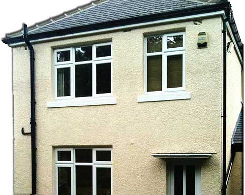 replacement windows in a very large grand sheffield detatched brick propery manufactured and installed by us